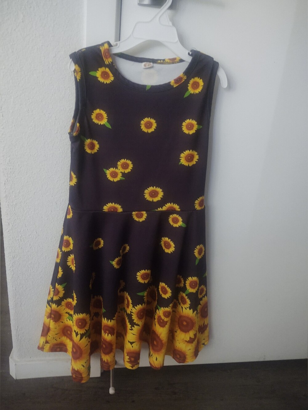 *SOLD*. Girl's Black Sunflower Fit-and-Flare Dress